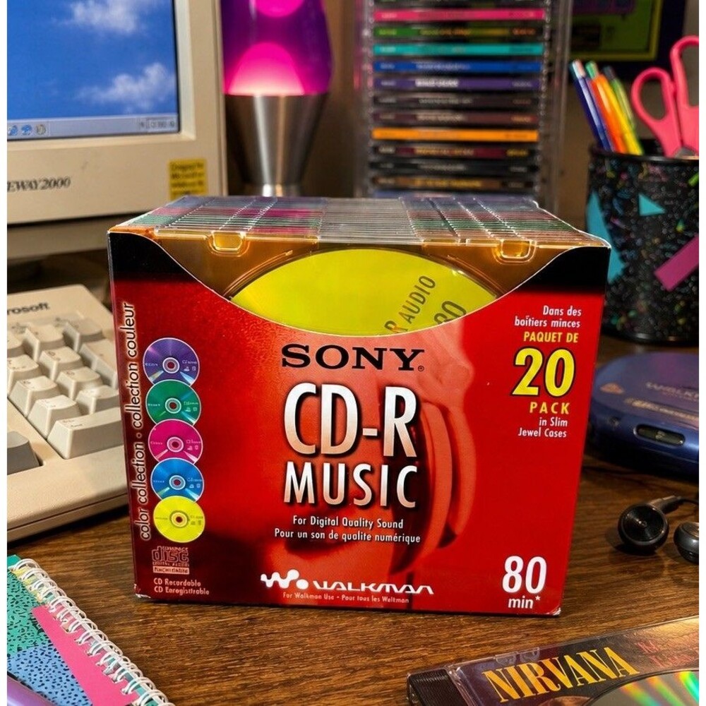 New Sony CD-R Music CDs 20 Pk Slim Multi Color Cases 80 Min 20CRM80LX2 Open Box